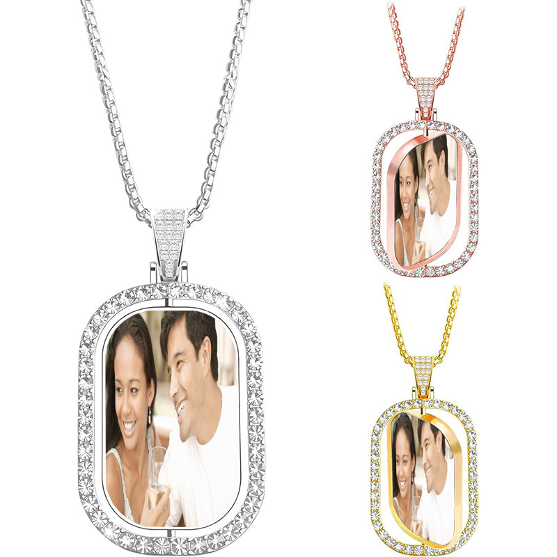 Dainty Heart Projection Photo Necklace in / Silver / Rose , CZ Personalized Photo Necklace Sterling Silver Custom Girlfriend Choker