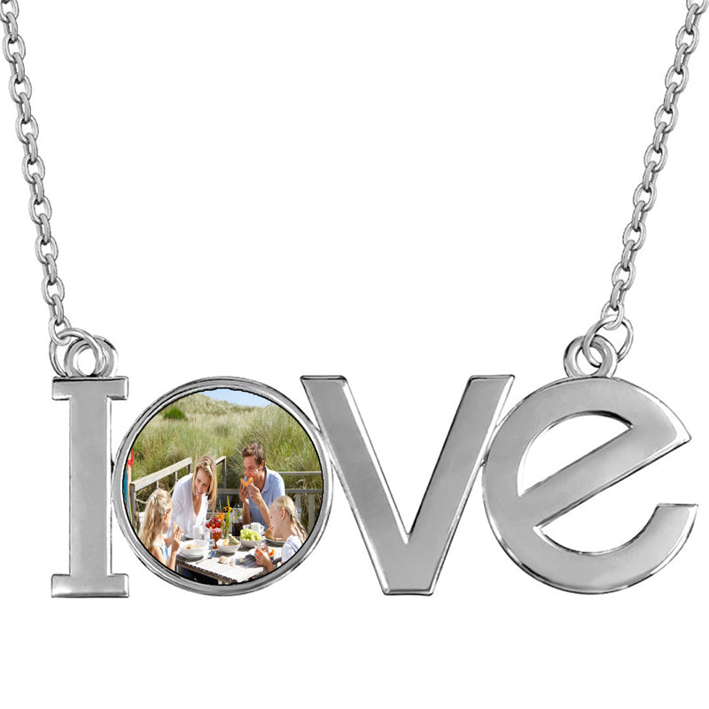 Double Sided Custom Photo Heart Necklace in Silver or Finish - Two Sided Personalized Picture Heart Charm - Rhinestone Crystal Pendant