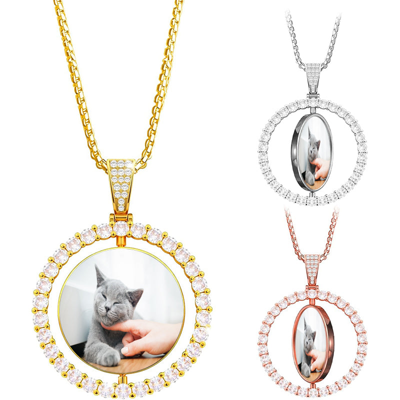 Custom Engraved Photo Necklace for Dad - Memorial Portrait Pendant with Personalized Text, Heartfelt Father's Day Gift for Husband