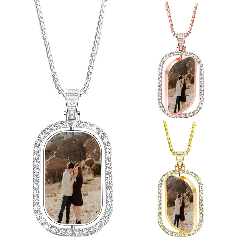 Personalized Custom Engrave Oval Fingerprint Photo Text Dog Tag Pendant Necklace Men Women Gift