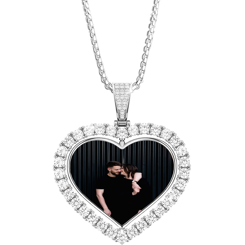 Custom Photo Pendant in Rhinestone Heart Bezel - Rhinestone Heart Necklace, Custom Heart Necklace, Rhinestone Photo, Heart Necklace