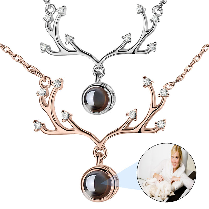 Druzy Spiral Projection Photo Necklace in / Silver / Rose , CZ Personalized Photo Necklace Sterling Silver Custom Girlfriend Choker